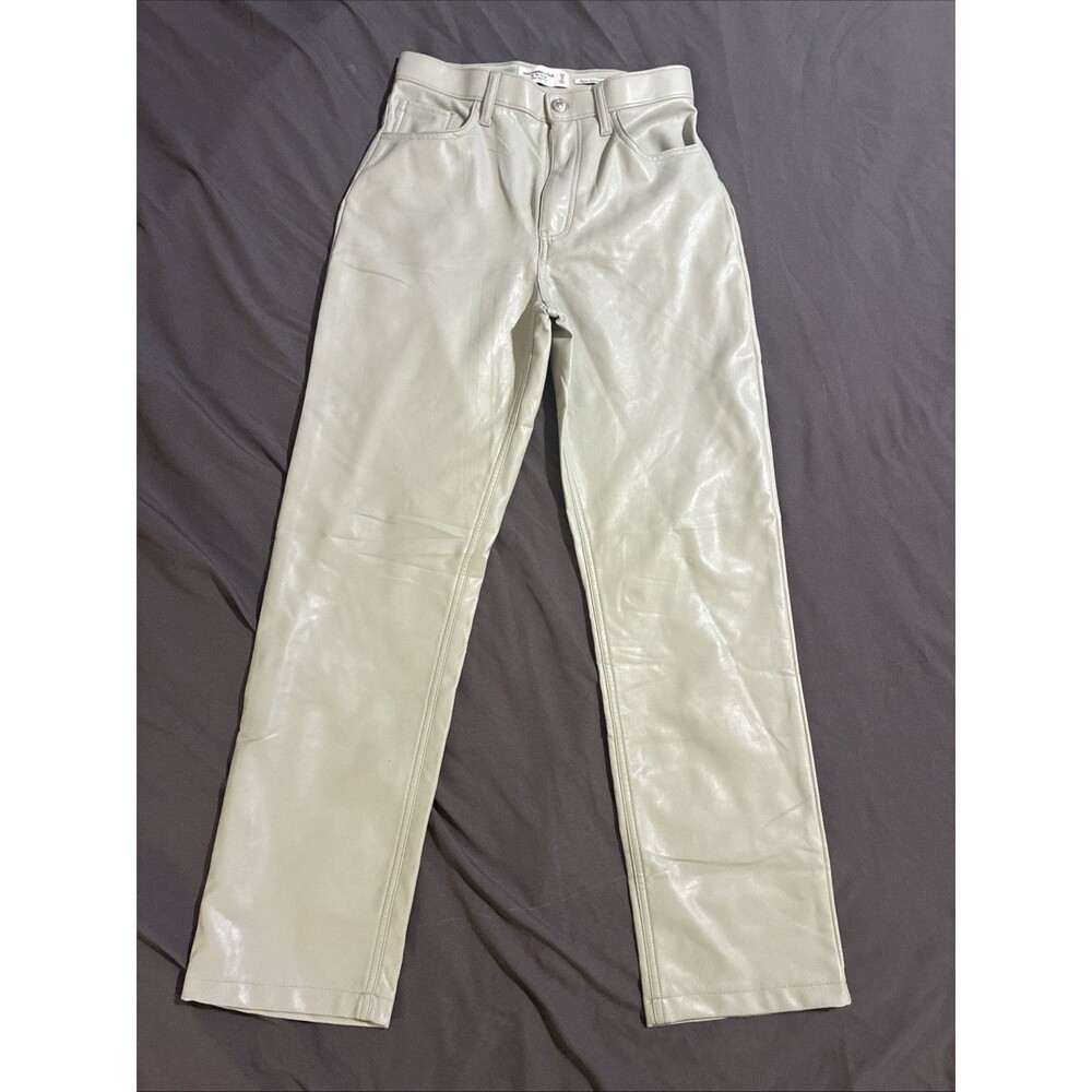 Abercrombie & Fitch Green Vegan Leather 90s Straight Ultra High Rise Pants Sz 6